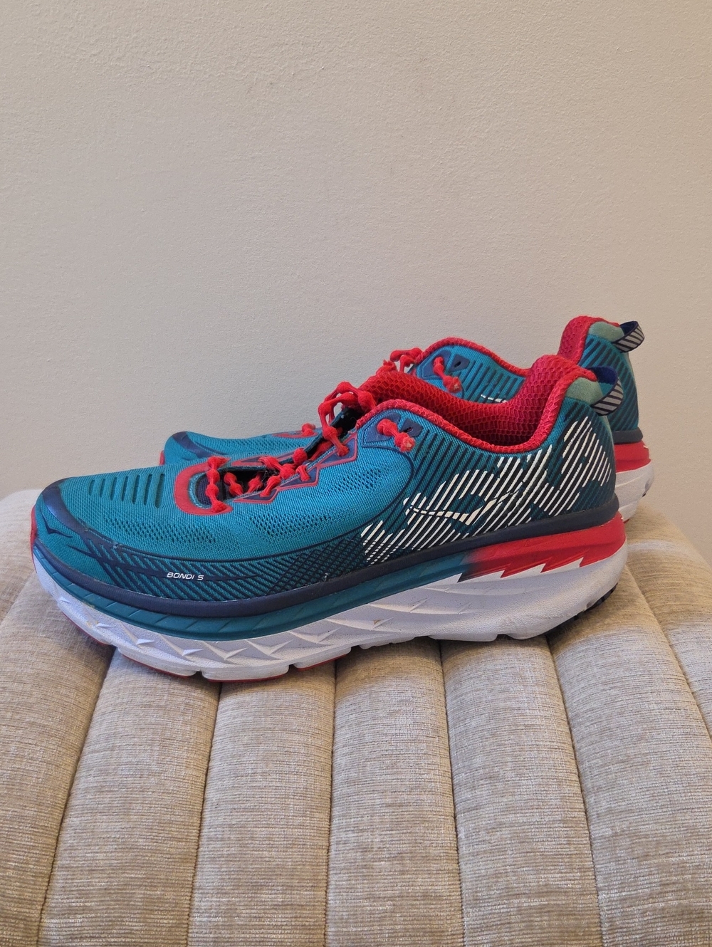 Hoka Men's Size 11.5- Teal and Red Athletic Sneakers